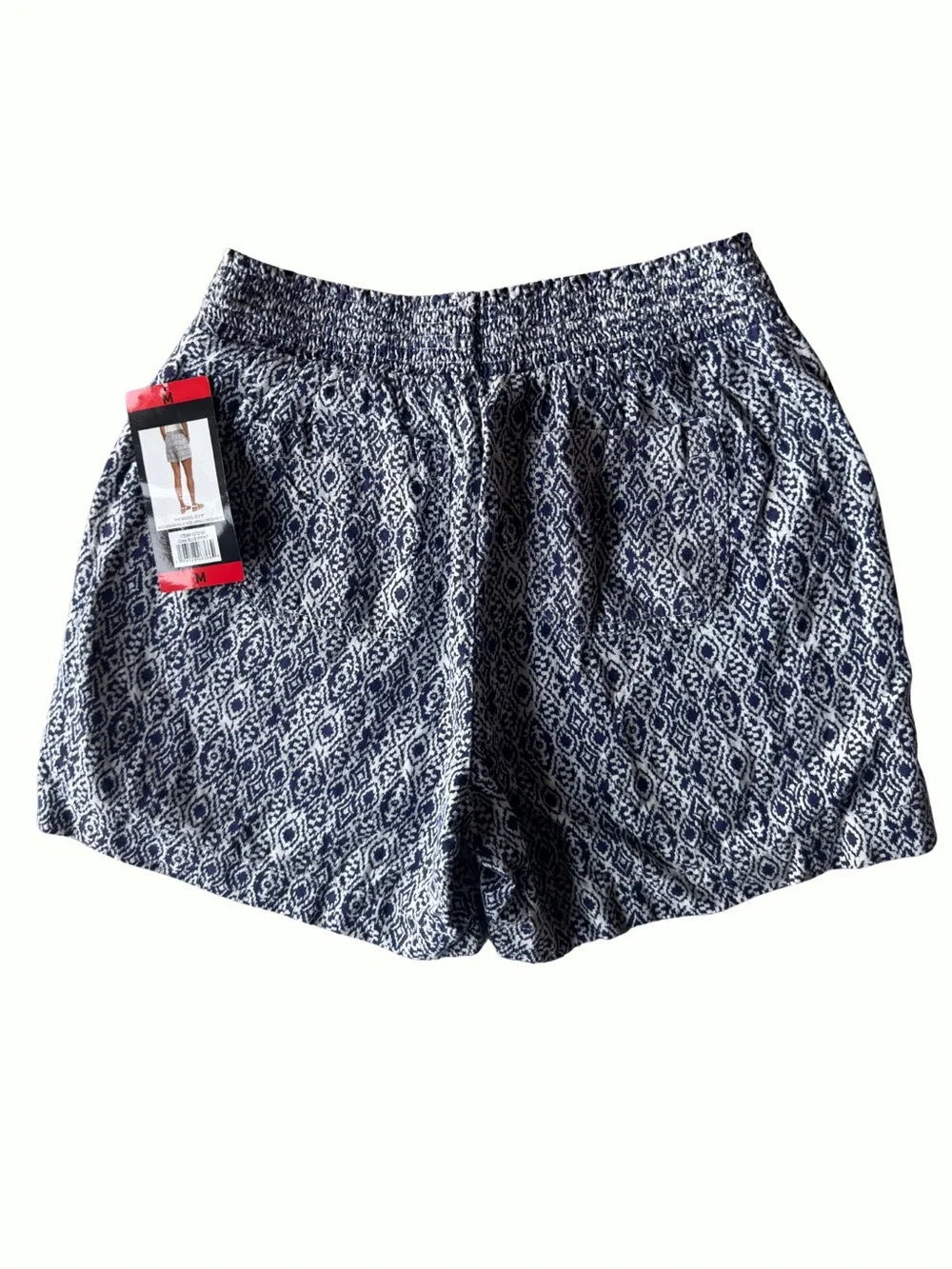 Briggs New York Linen Shorts Pockets Drawstring Medium Blue Navy Stretch Boho